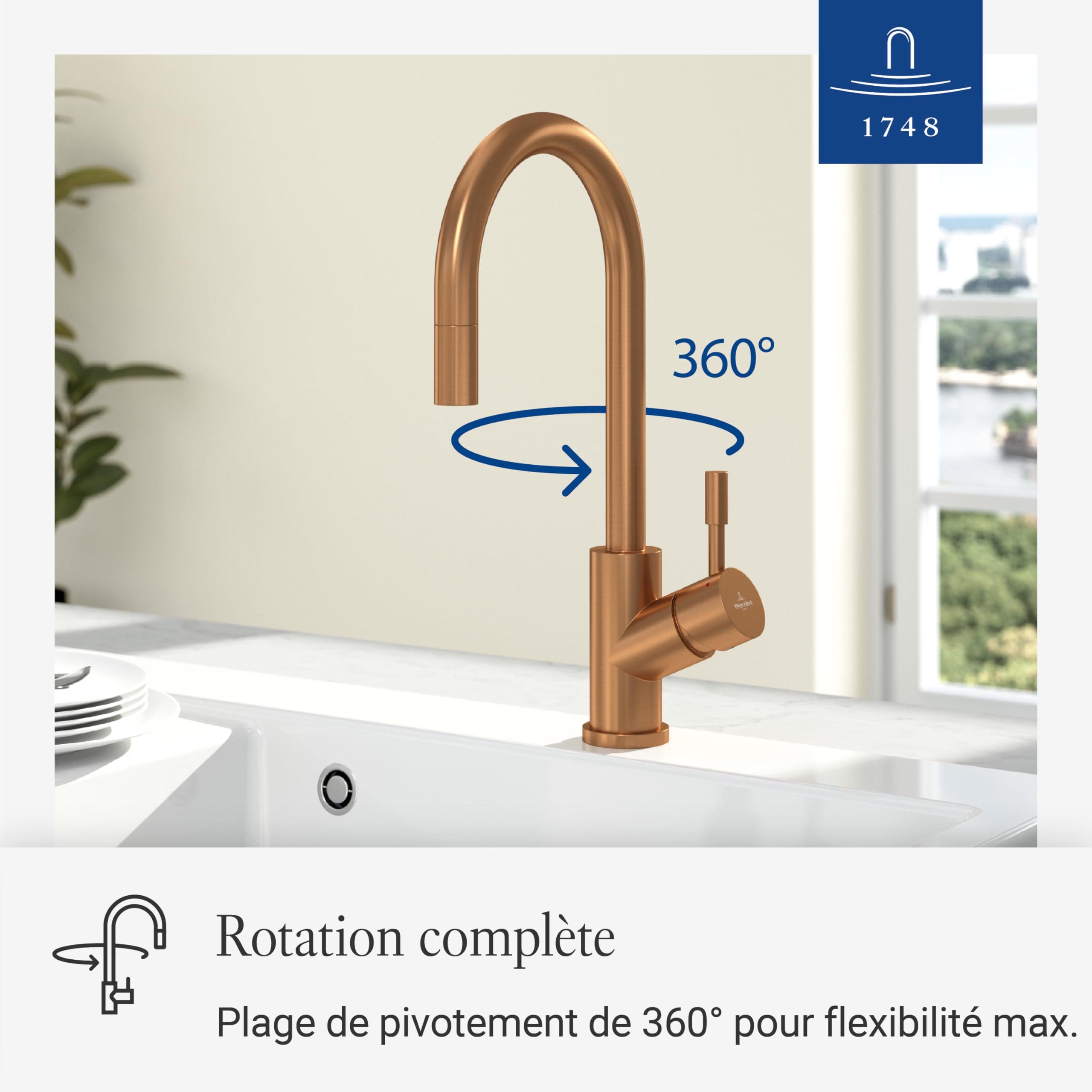 Villeroy & Boch Umbrella Flex robinetterie cuisine, hauteur 220 mm – Bronze