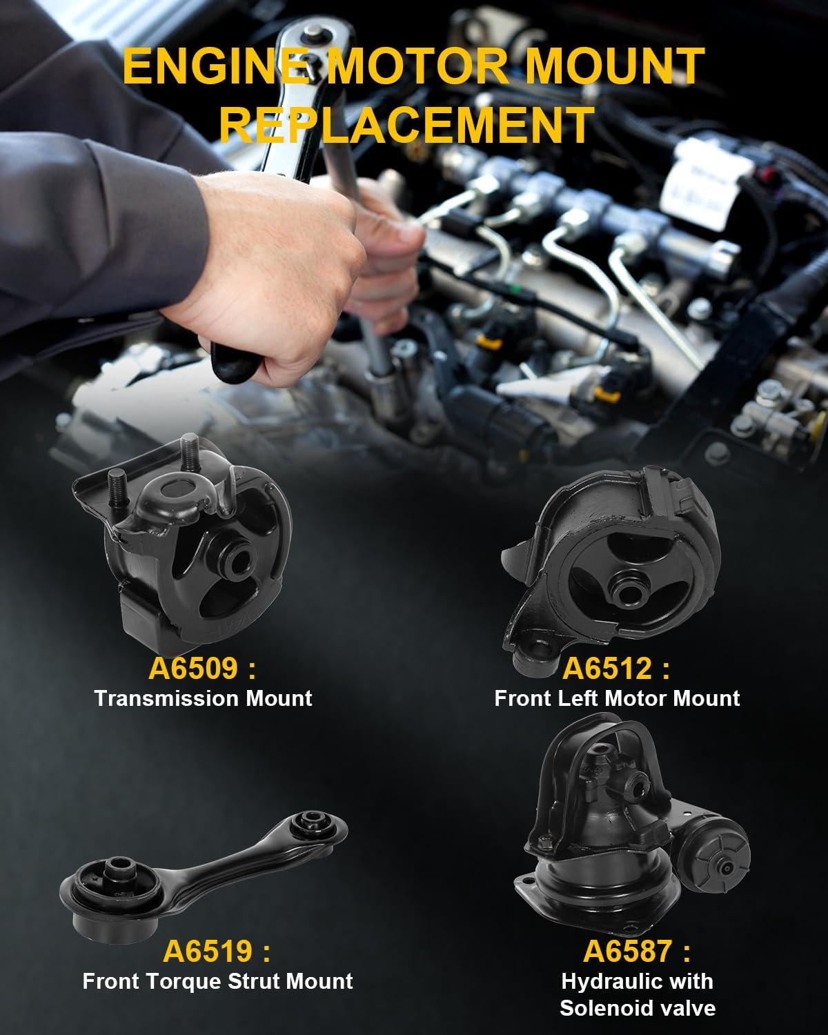 OCPTY Engine Motor Mount and Transmission Mount and Torque Strut Mount Set Compatible for Honda Accord 2.2L 1990 1991 1992 1993 # A6512 A6587 A6509 A6519 4PCS