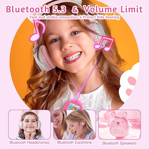 Miniatura 2 de Reproductor MP3 de 64 GB para niños, reproductor de MP3 para niños con Bluetooth, altavoz, juegos, grabadora, luces de oído, sonidos relajantes,