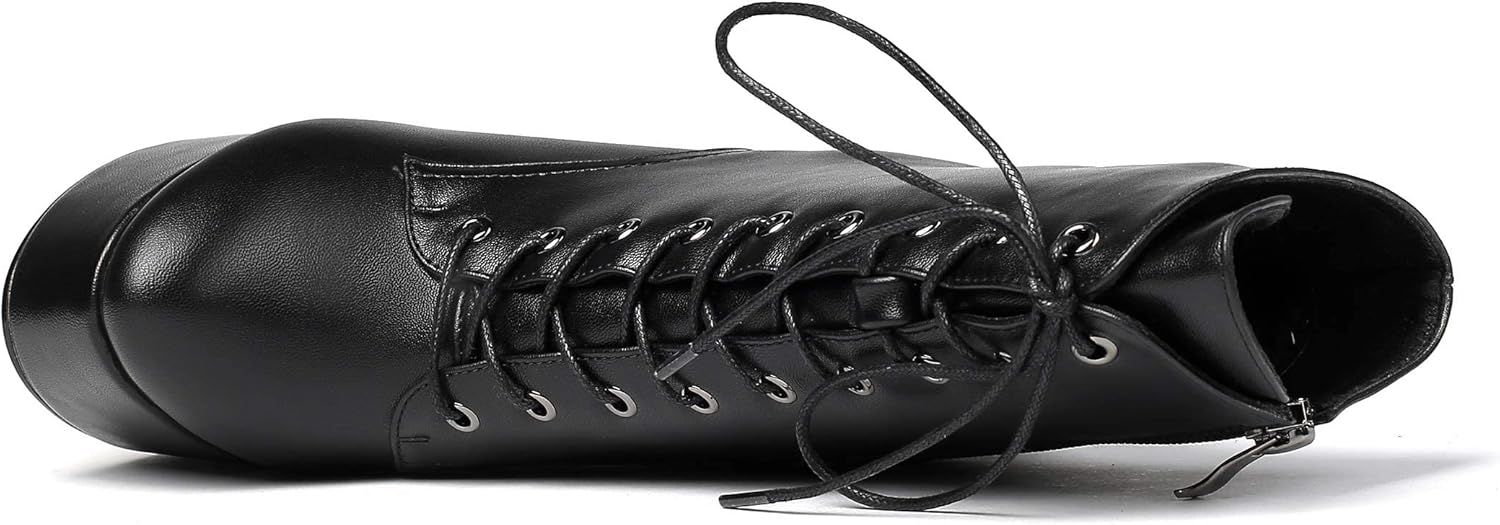 SAMMITOP Women's Round Toe Chunky Heel Boots Platform Lace Up Animal Print Ankle Boots