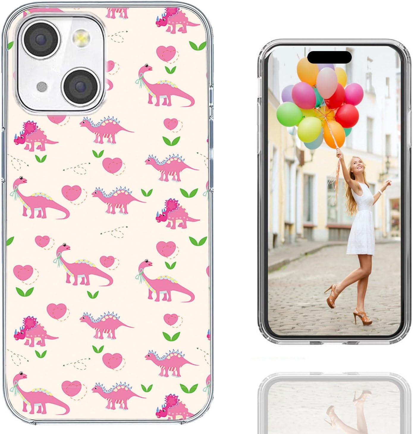 for iPhone 15 Case for Women Girl Men, Full Protective Shockproof Slim Soft TPU Clear Phone Cover Cases Design for iPhone 15 6.1,Cute Cartoon Animal Funny Pink Dino Dinosaur - Image 4