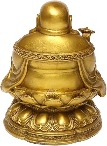 Miniatura 6 de Feng Shui Brass Maitreya Buda riendo sentado en la estatua de flor de loto regalo decorativo para el hogar