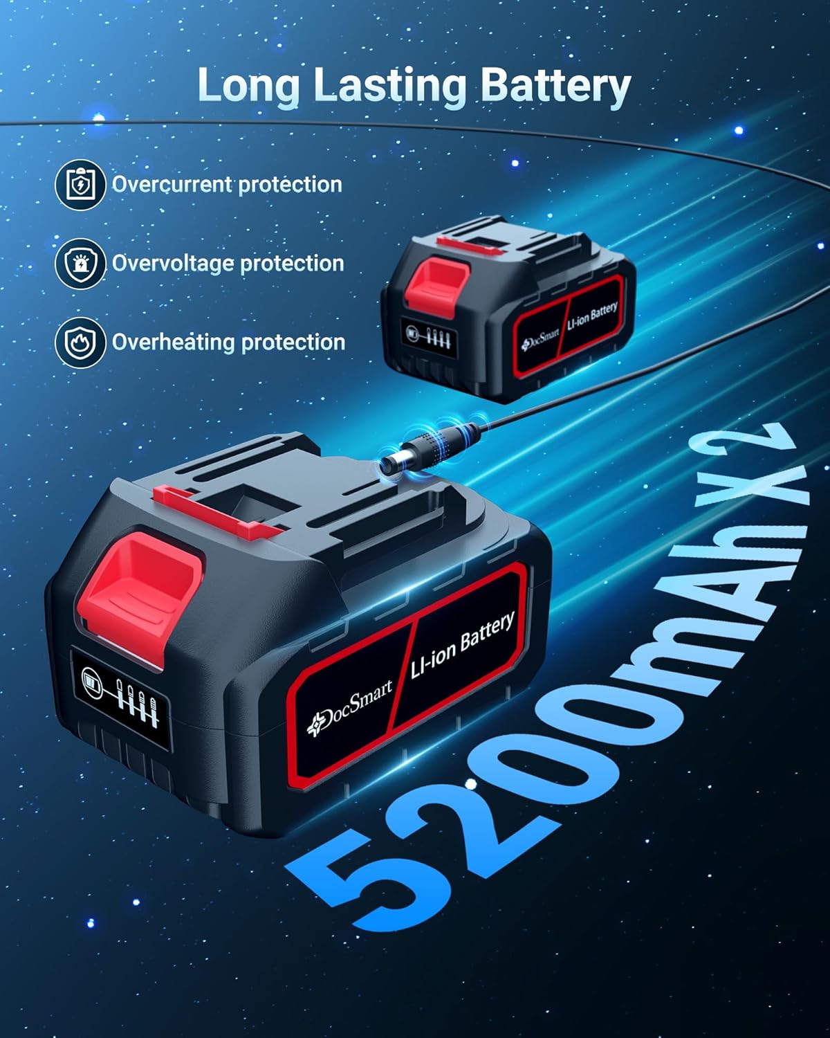 5.2Ah Cordless Leaf Blower 750 CFM 220 MPH with 2 Pack Batteries Powered Electric Leaf Blower, Christmas Garden Tools for Lawn Care, Yard, Patio, Garage - Image 4