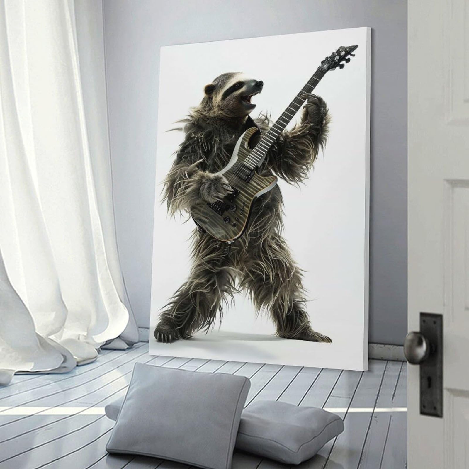 Junmoney Sloth Guitar Canvas Art Print 24x36inch(60x90cm), for Bedroom Decor, Cosy Corners Or Studios, An Easy Wall Refresh for Bedrooms