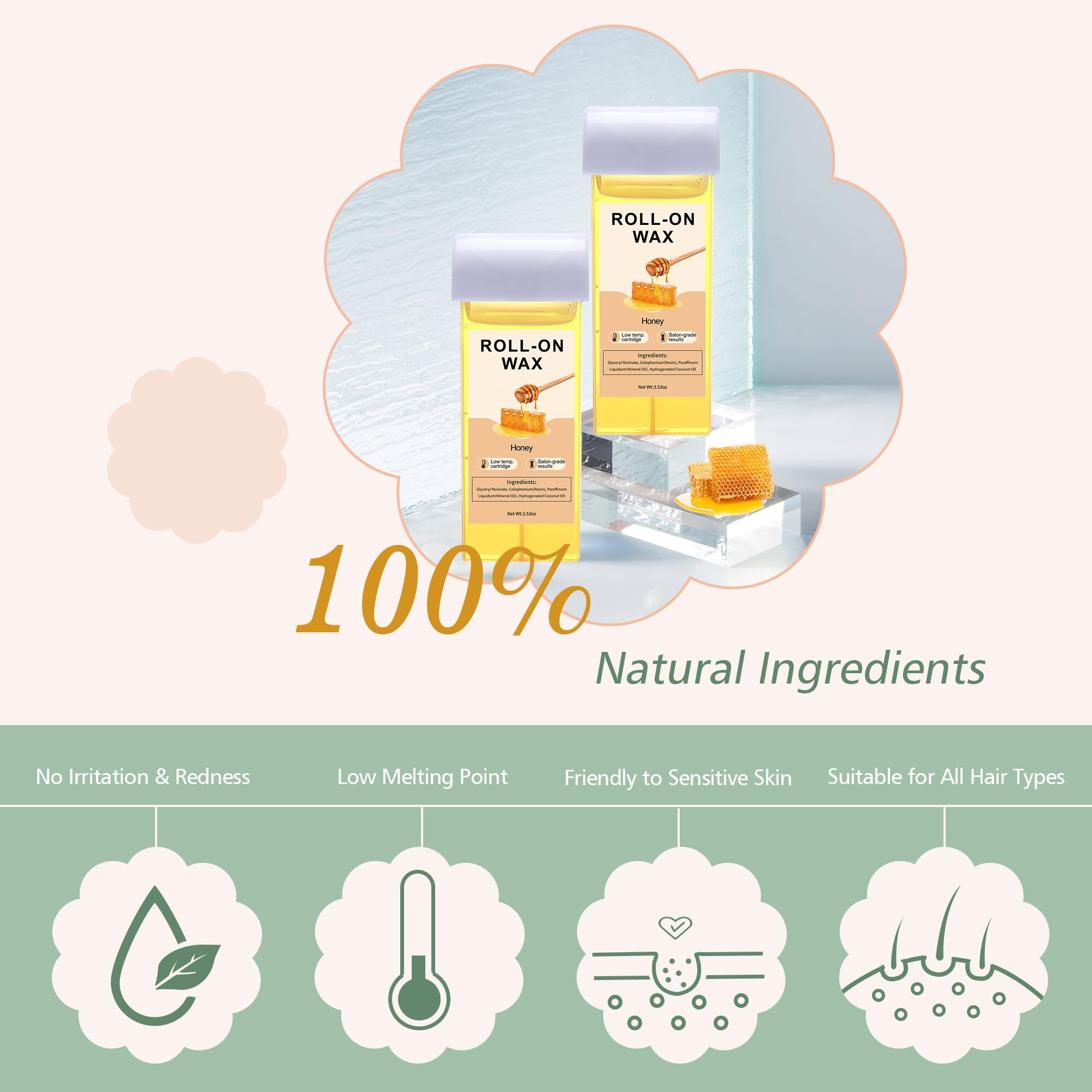 Roll On Wax, AVAII Honey Wax Cartridge Refill, Unscented Depilatory Wax Roller Refill for Body Large Areas Hair Removal (4 Pack?