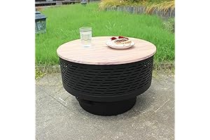 26” Fire Pit Grill, BBQ Outdoor Fire Pit Table with Lid, Waterproof Cover & Poker