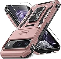 Vista 52 de DEERLAMN Funda para Google Pixel 8a con cubierta deslizante para cámara + protector de pantalla (1 paquete), soporte giratorio con anillo de grado