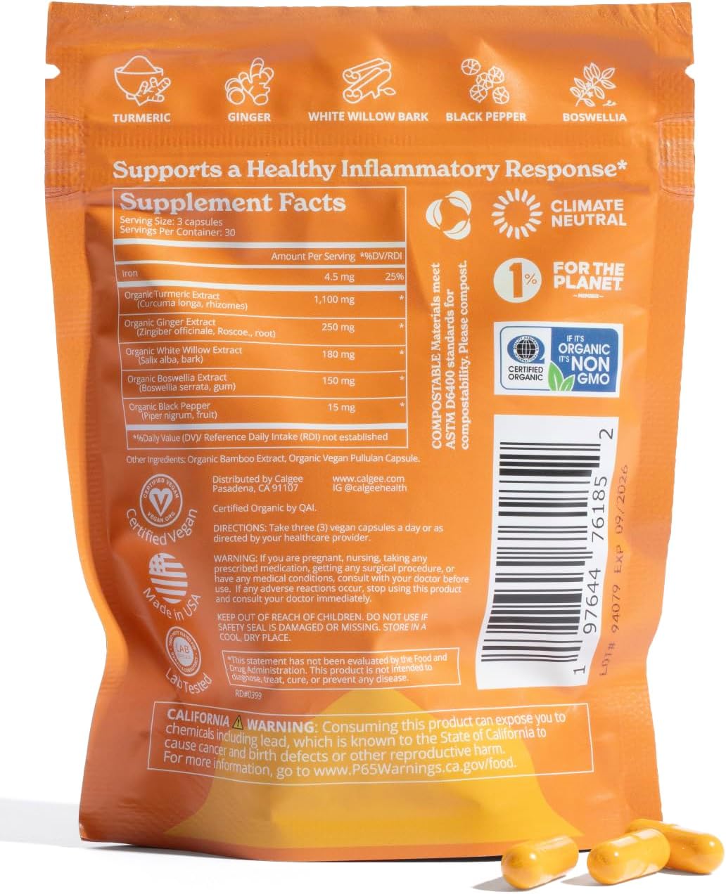 Premium 5-in-1 1100mg Turmeric Curcumin with Black Pepper for Maximized Bioavailability, Plus Boswellia & White Willow. USDA Organic Joint Support, Made in the USA and 3rd Party Tested. 180 Ct.
