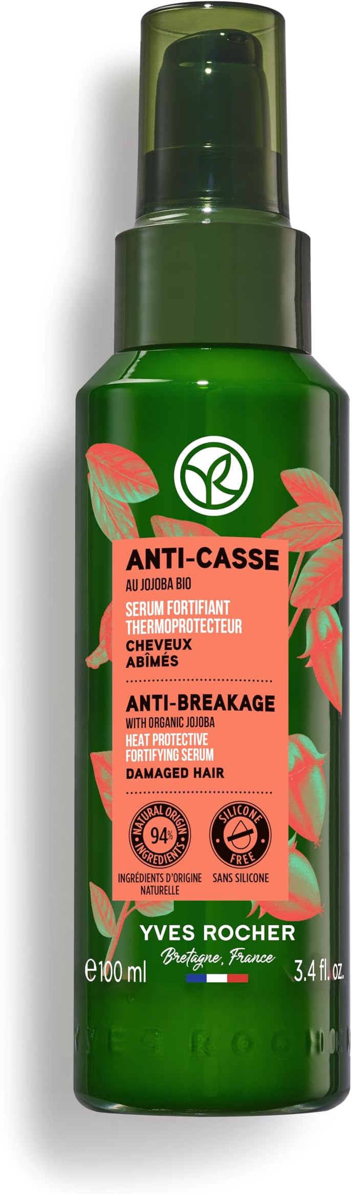 Heat Protective Fortifying Serum, Heat Protectant for Frizzy Damaged Hair, Anti-Frizz Leave-In with Organic Jojoba Oil, Reduces Breakage, 100ml / 3.3 fl oz