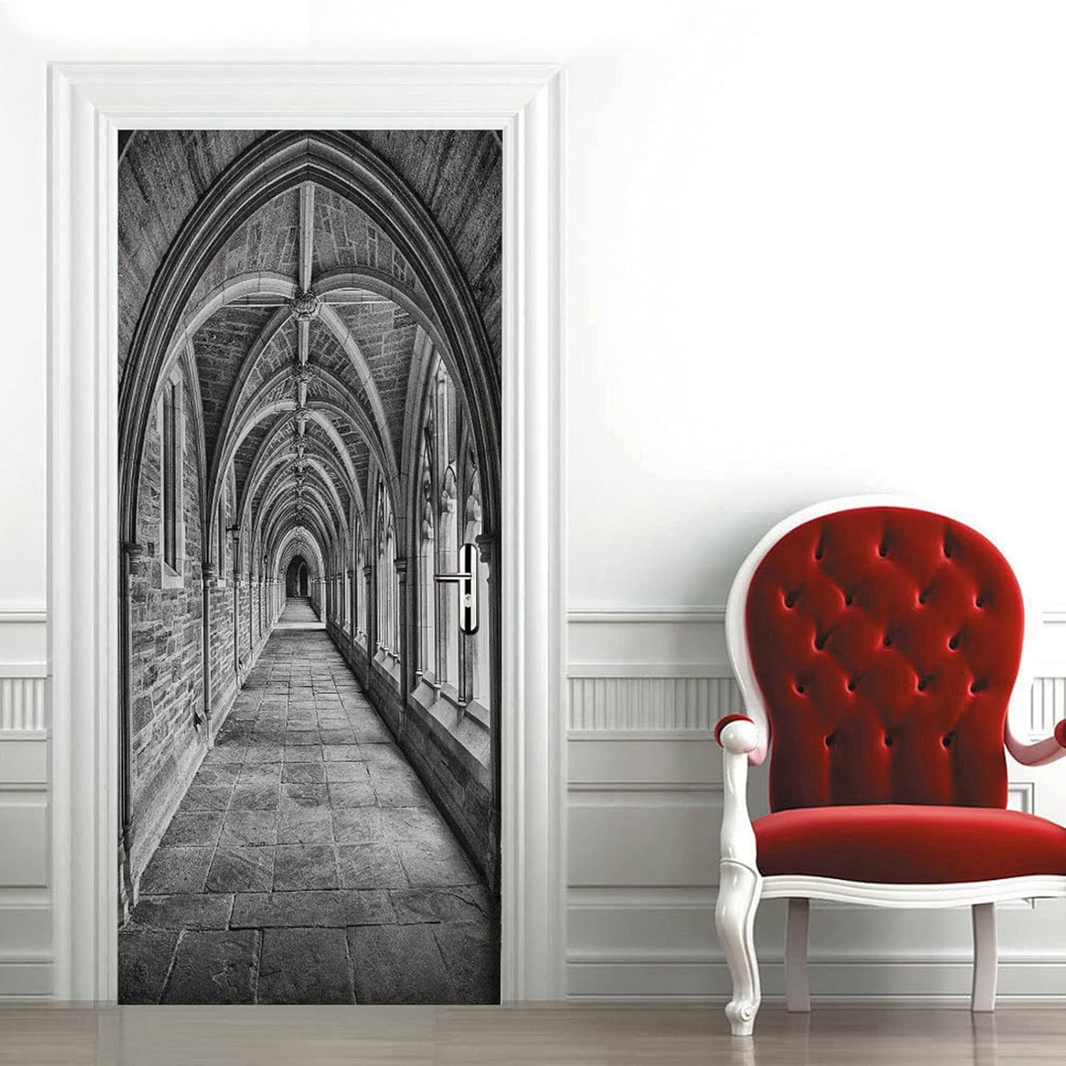 3D Door Stickers for Interior Doors Hall Passage in Princeton University Black and White Vinyl Waterproof Self Adhesive Door Mural Decals for Bedroom Office Bathroom 95 x 215 cm