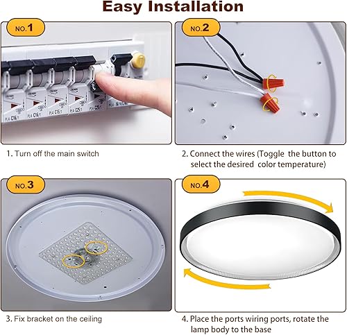 Miniatura 8 de DLLT - Lámpara de techo redonda de cristal de 45 W, moderna lámpara LED regulable cerca del techo, lámpara de techo de 20 pulgadas para dormitorio,