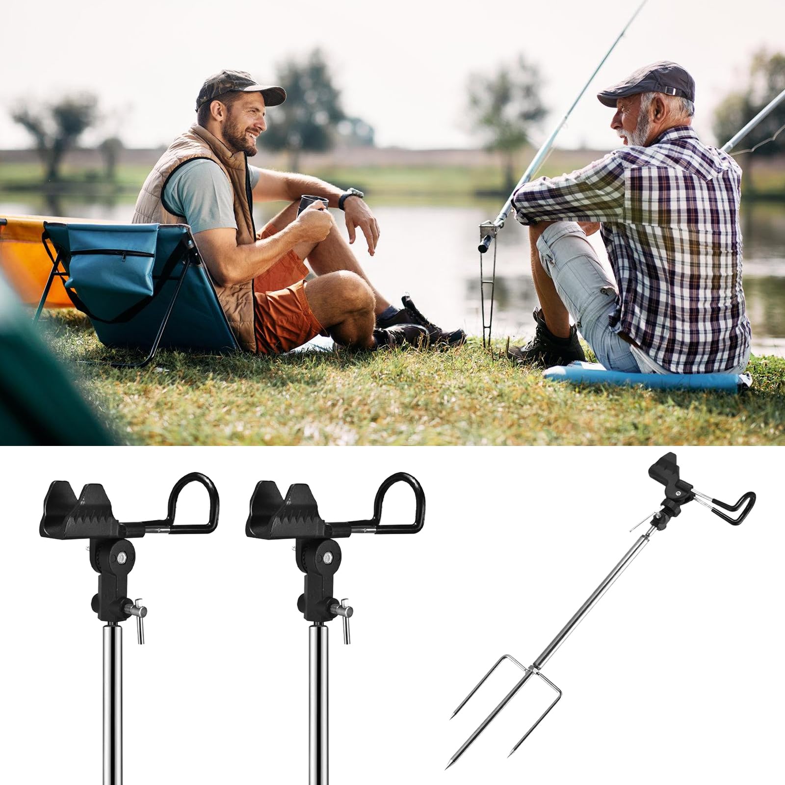 Support Canne a Peche, 2 Pièces Support de Canne à Pêche en Acier Inoxydable 360 Degrés Réglable, Repose Canne a Peche, Porte Canne a Peche pour Rivière Plage Bateau Pêche en Bord de Mer, Noir