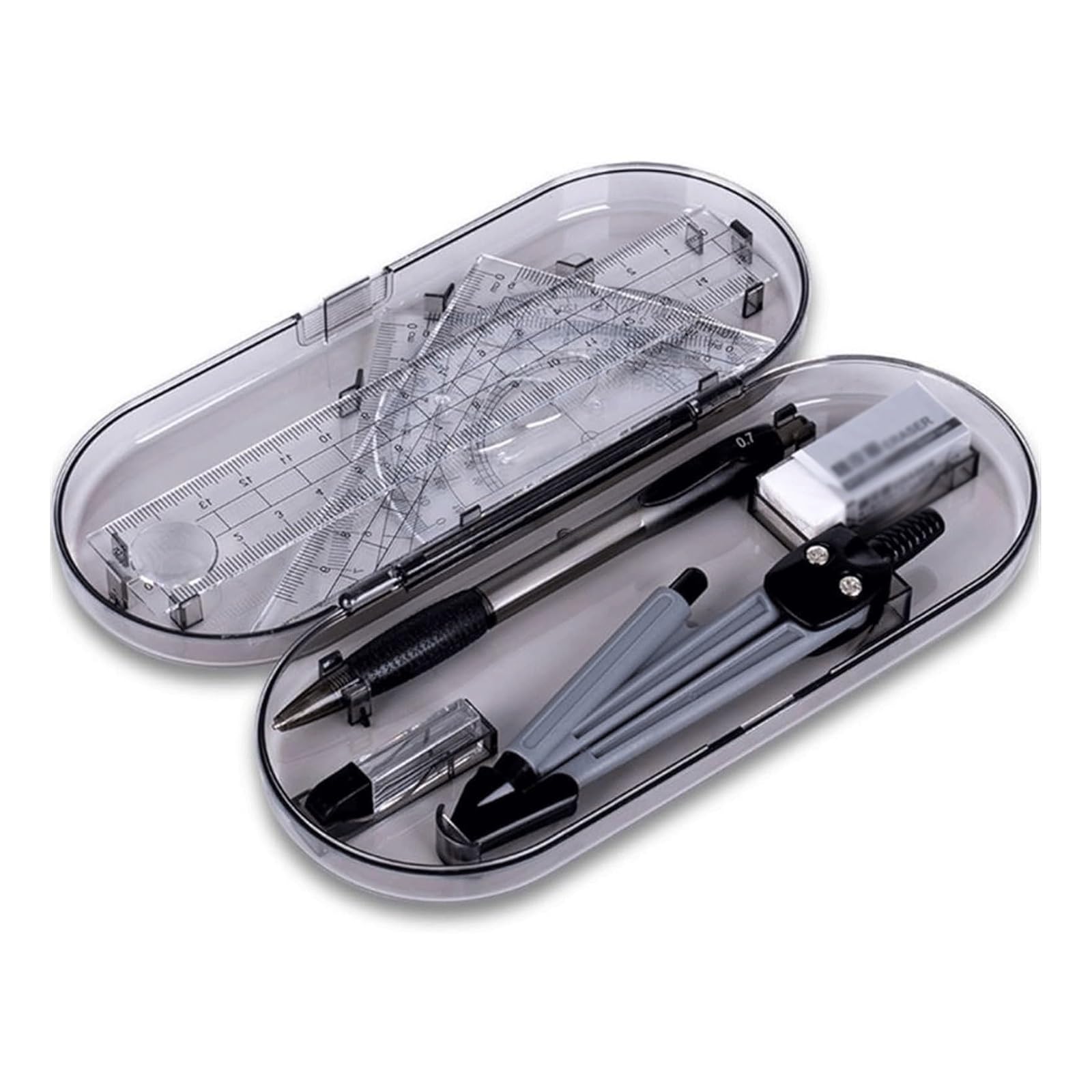 Set di geometrie ABS Set di bussole for geometrie Matematiche, Kit di Strumenti for bussole da Disegno for Studenti con Righello, goniometro, Gomma, ricariche di Piombo for Scuola e Ufficio