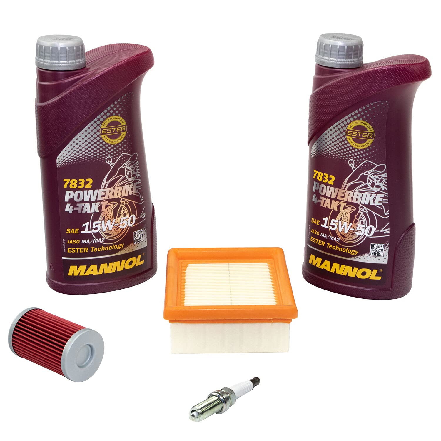 Wartungspaket Öl 2L + Luftfilter + Ölfilter + Zündkerze für KT M Duke 125 Duke 200 Duke 390 Baujahr 2011-2016