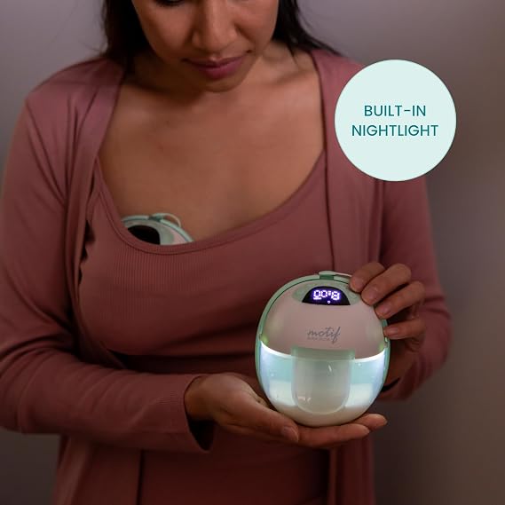 Motif Medical Aura Glow Hands-Free Breast Pump for Breastfeeding - Portable Breast Pump w/Inbuilt Nightlight & Wet-Dry Bag - Lightweight, Wireless Hospital Grade Pump w/ 5 Flange Sizes