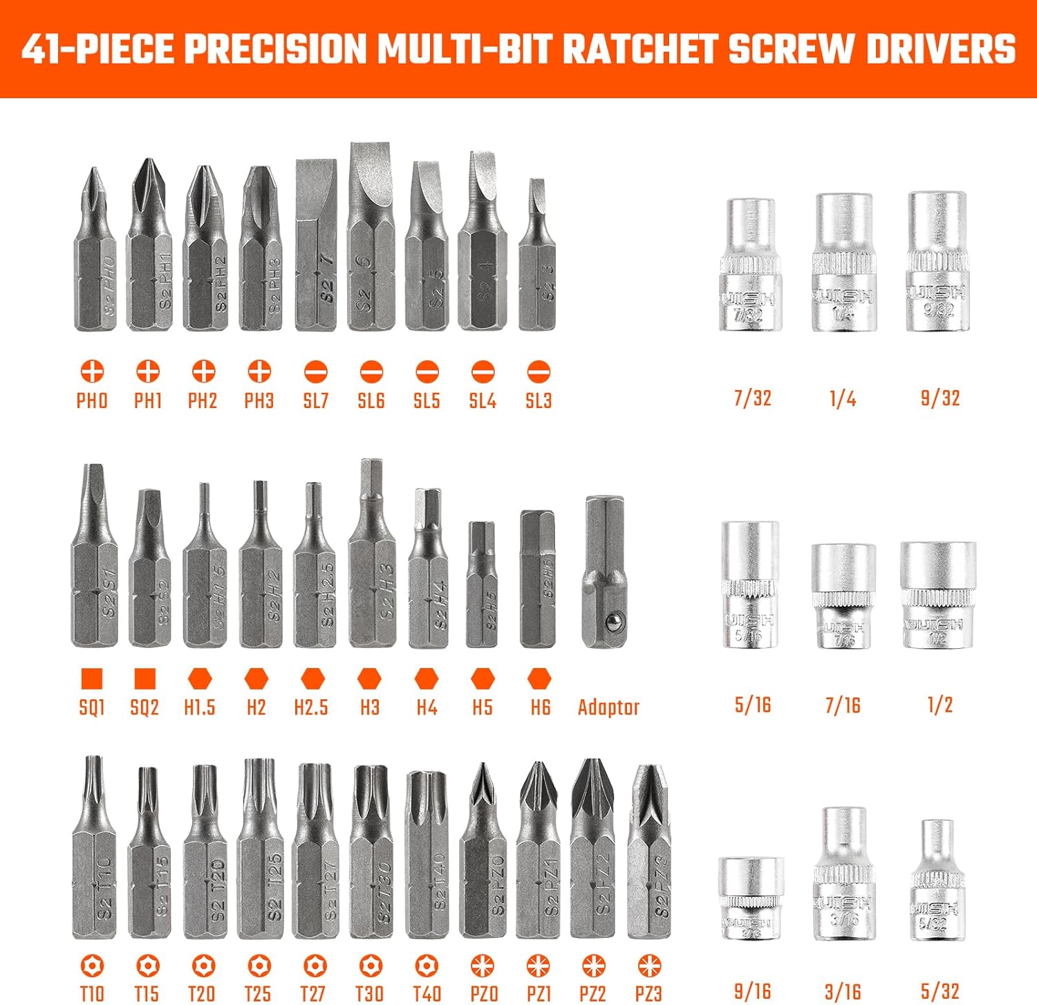 Vanquish Ratcheting Screwdriver Set, 41-Piece Precision Multi-bit Ratchet Screw Drivers (NW8005-IMP)