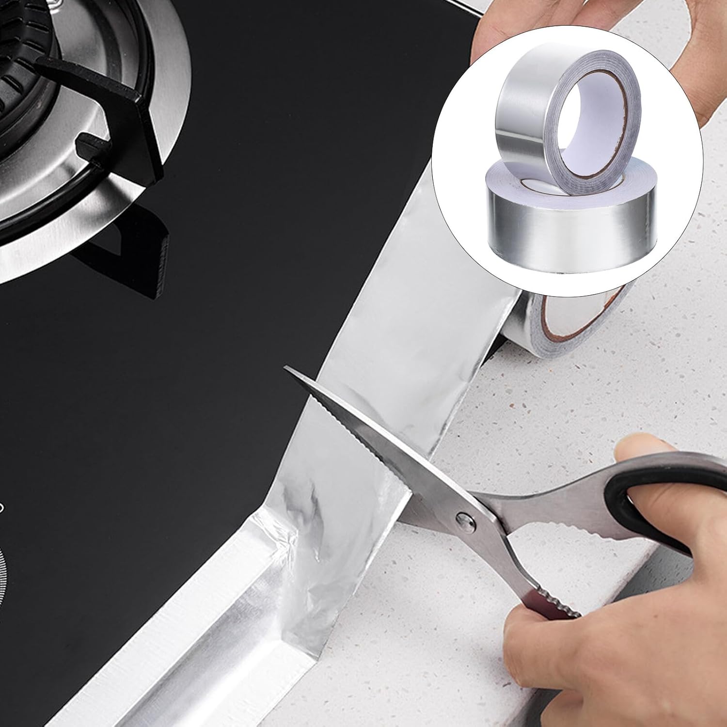 PRETYZOOM 2 Rolls Aluminum Foil Tape Thickness Strong Adhesive Sealing Tape for Heat Resistant Maintenance Kitchen Pipeline Protection Easy Clean Surface