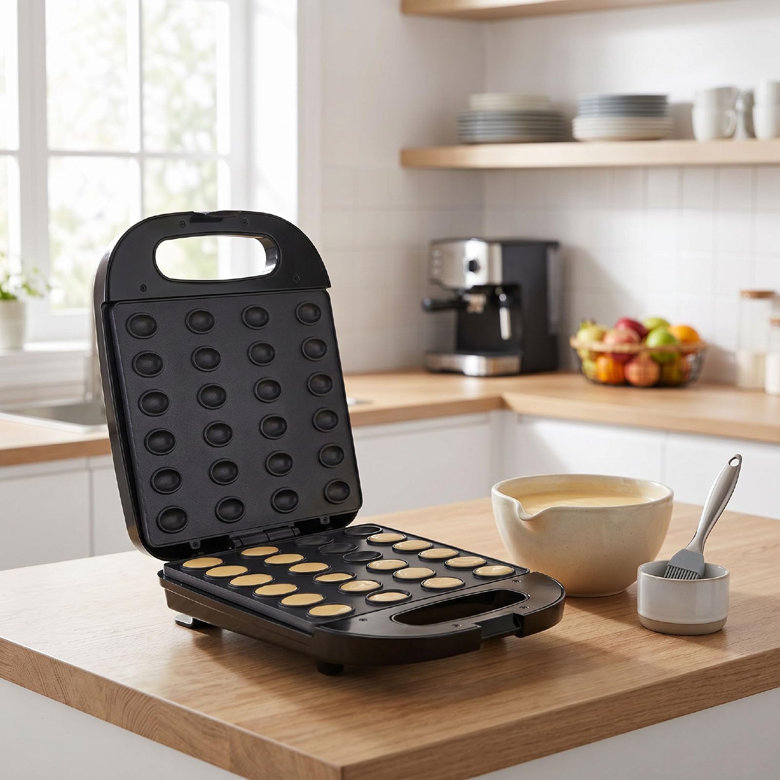 Elektrischer Kegelbäcker, 1400 W, Walnuss-Kuchenform, Antihaftbeschichtet, Sandwich-Grill-Toaster für Hausgemachte Desserts, Gebäck, Snacks, 24 Kapazitäten, Schnelles Erhitzen, (EU-Stecker