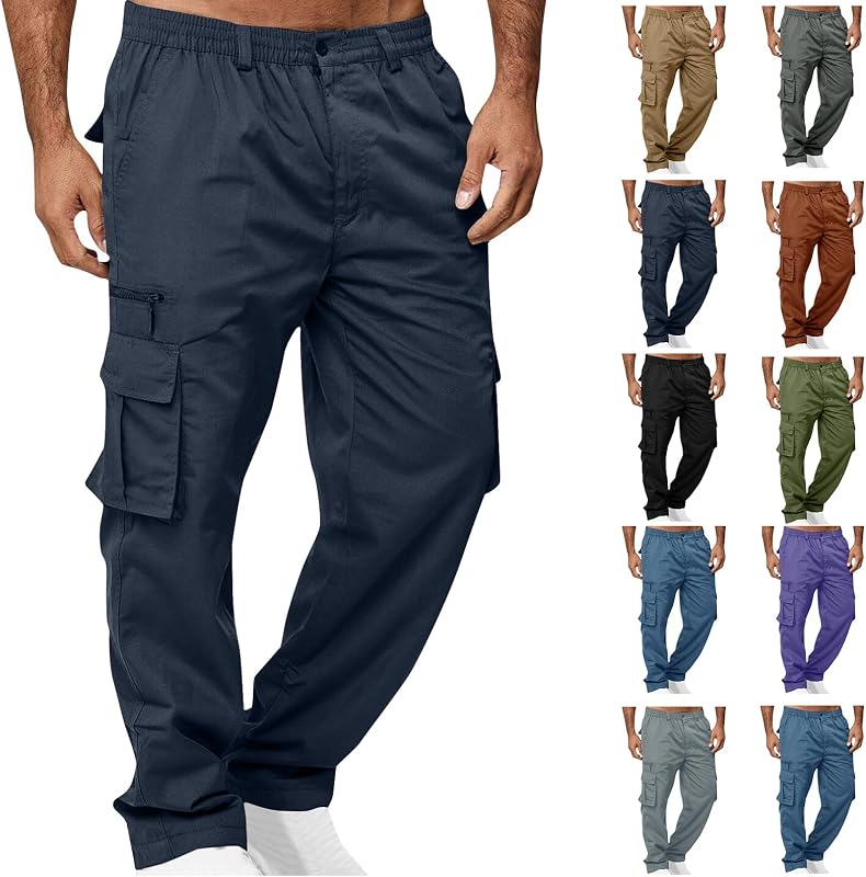 Pantalones cargo para hombres ligeros senderismo trabajo táctico cintura elástica pantalones de chándal holgados con múltiples bolsillos ropa de otoño