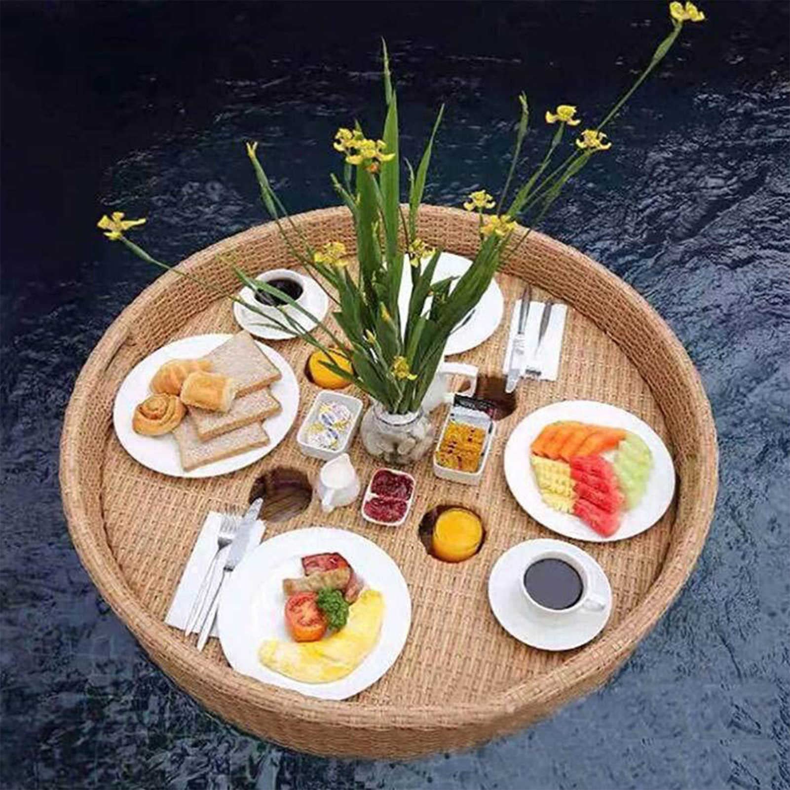 DFGHNBVC Floating Serving Tray Round Floating Serving Tray,Apricot-80Cm
