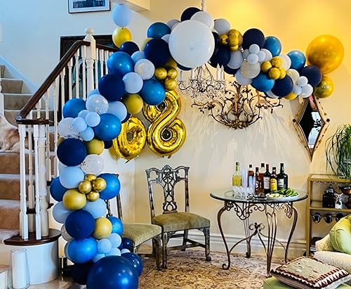 Miniatura 4 de Kit de arco de guirnalda de globos azul marino y dorado de 152 piezas para baby shower, globos metálicos y azul macarrón, globo de confeti dorado