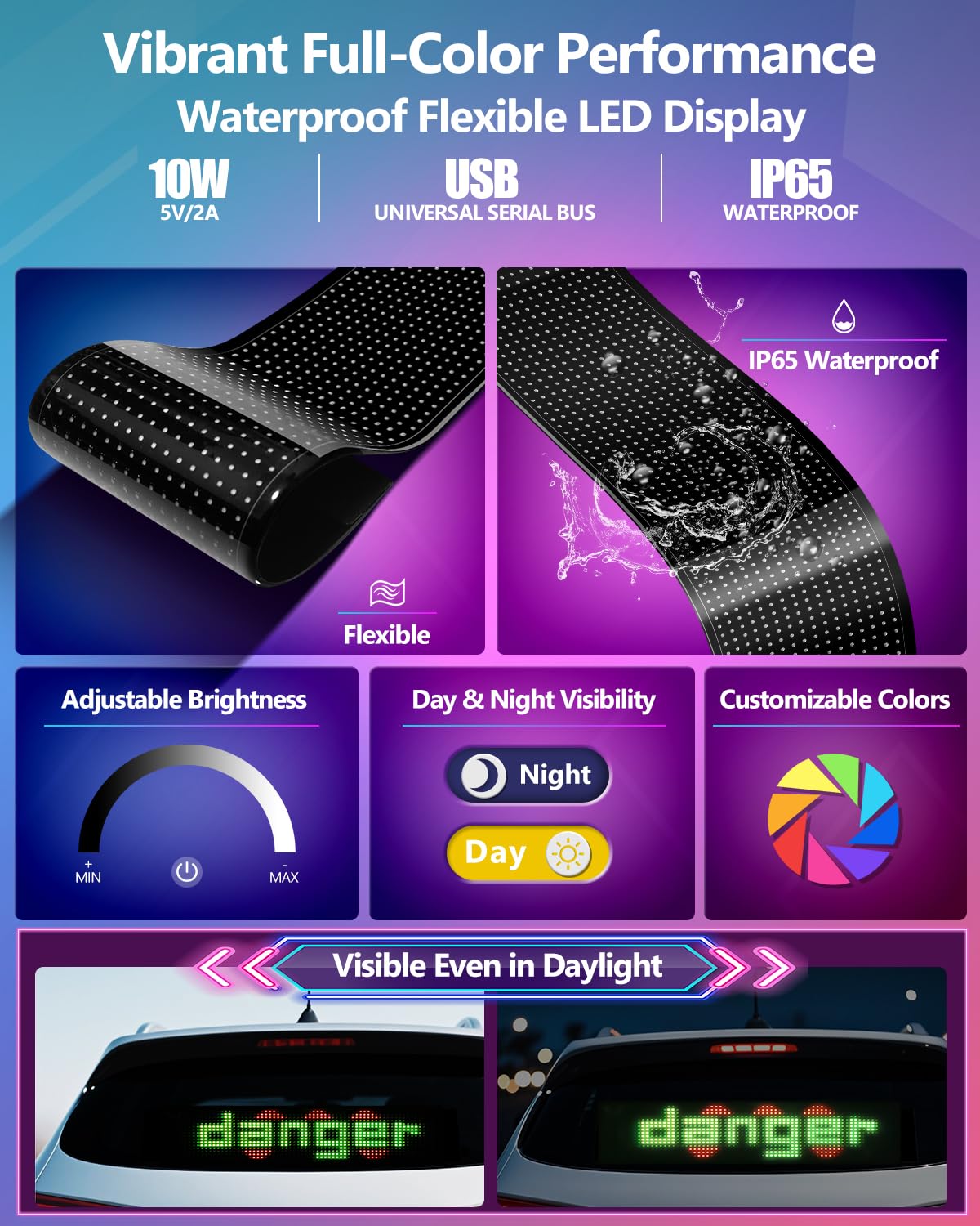 Insegna Luminosa LED Personalizzata Grande 68x12cm, Scritte Luminose per Camion e Negozio, Pannello LED Flessibile Programmabile, Schermo Scorrevole con App