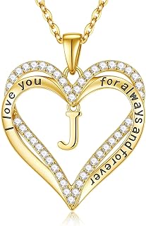 MONOOC Heart Initial Necklace for Women Teens - Anniversary Birthday Gifts | Gift Box Packaging, Gifts for Women Wife Mom Teen Girls Jewelry, 14K-Gold-Plated, Double Heart Necklace, Non Tarnish Necklace