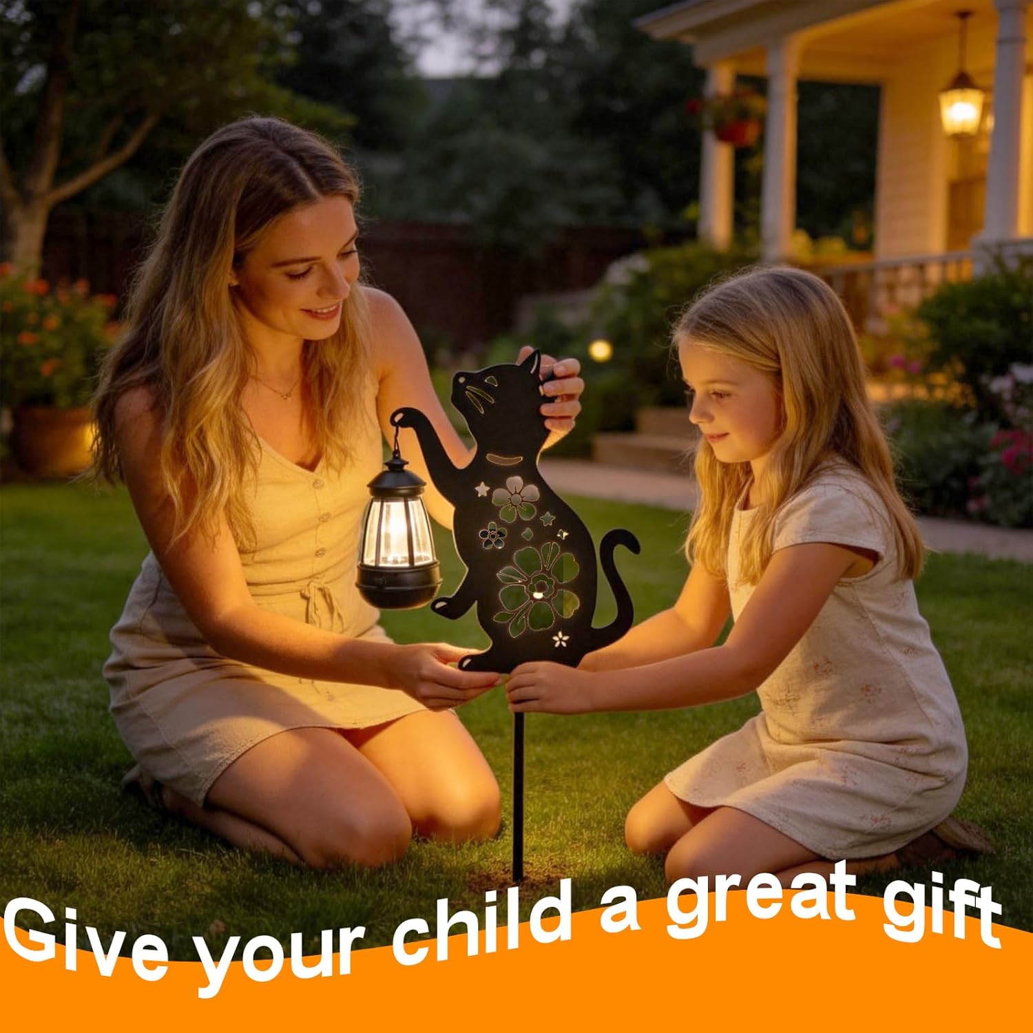 2 Pack Black Cat Solar Lights Set Metal Decorative Solar Cat Hanging Lights Outdoor Set Unisex Pet Gift Waterproof Garden Decor,Outdoor Ornament Perfect for Women' Birthdays, Mother's Day