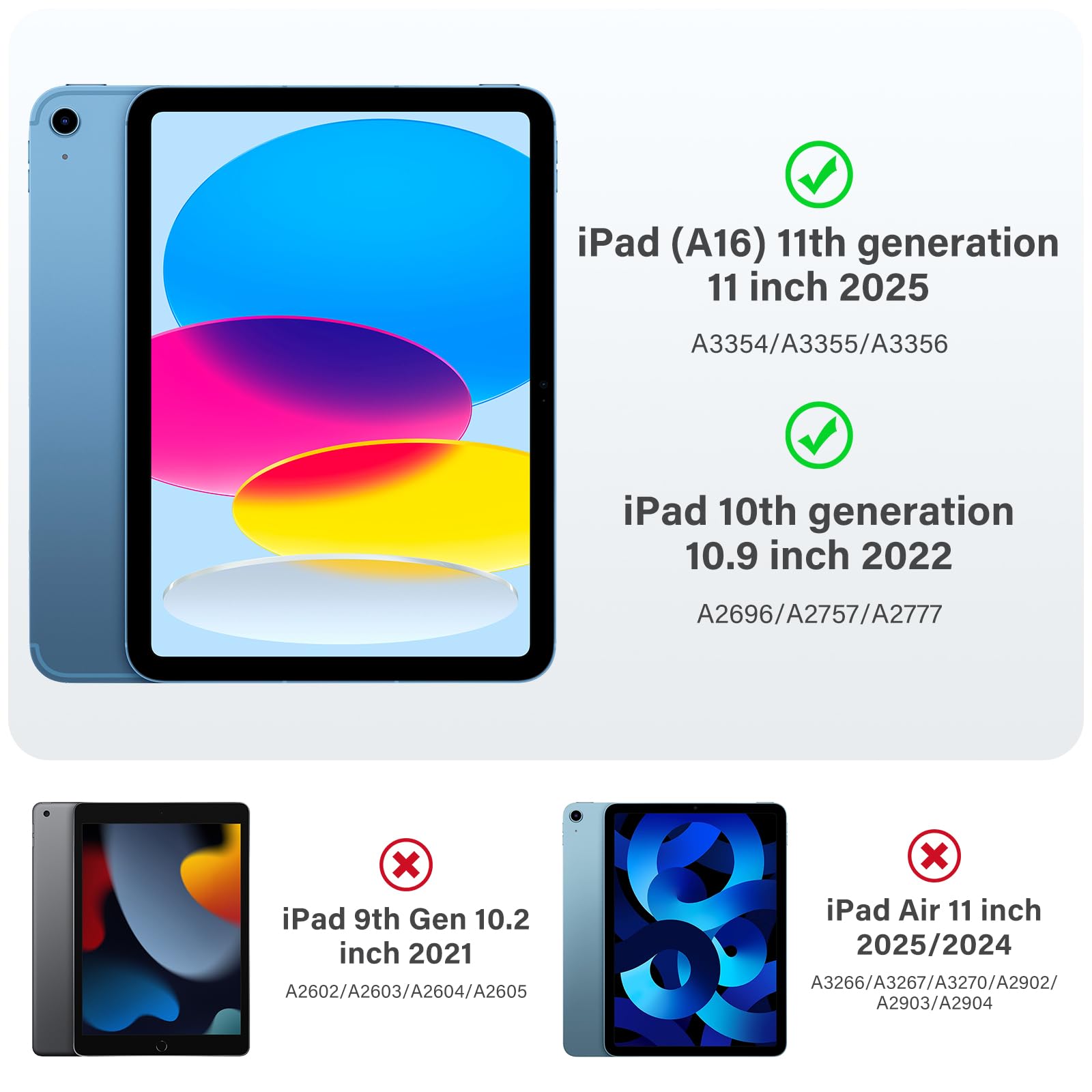 Akkerds Funda para iPad (A16) de 11ª generación de 11 pulgadas 2025, para iPad de 10.9 pulgadas 2022 con soporte para lápices, cubierta de soporte de múltiples ángulos, parte trasera de TPU a prueba