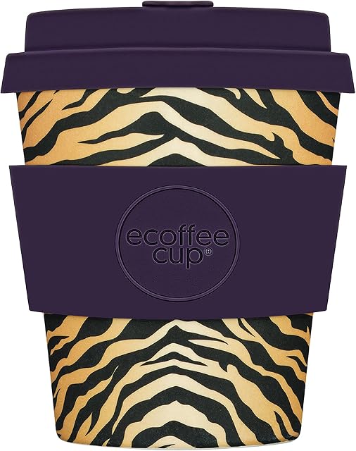 Ecoffee Cup 8oz 240ml Reusable Eco-Friendly 100% Plant Based Coffee Cup with Silicone Lid & Sleeve - Melamine Free & Biodegradable Dishwasher/Microwave Safe Travel Mug, Colchesterfield