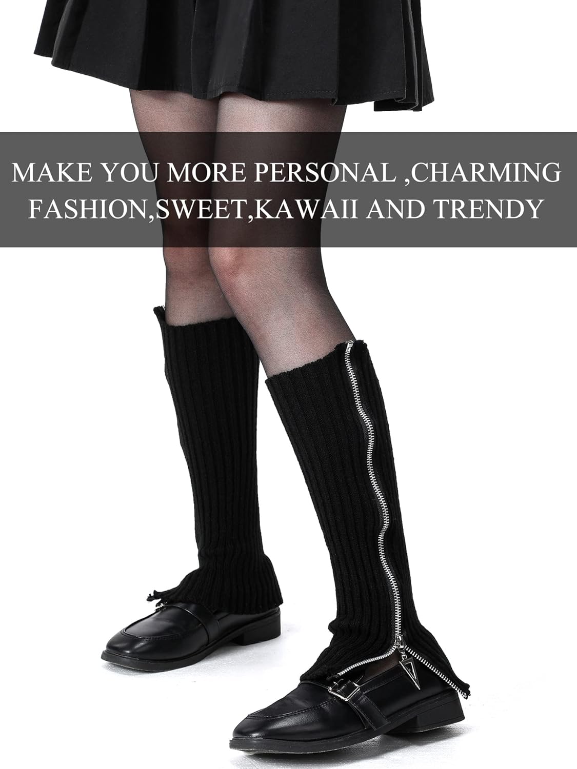 2 Pairs Women Goth Knitted Leg Warmers Lolita Y2k Knee High Stockings Japanese Kawaii Boot Socks, White and Black (Classic Style) at  Women’s Clothing store