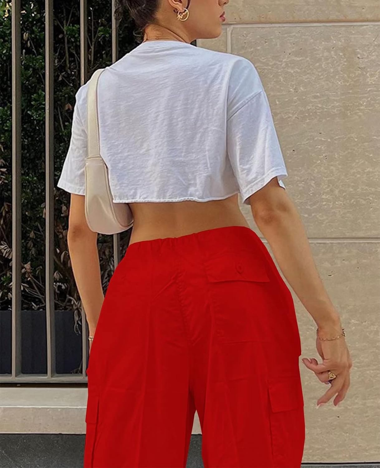 Neyaolk Parachute Pants for Women, Cargo Pants Women Baggy, Y2K Low Waist Wide Leg Baggy Relaxed Jogger Pants - Image 7