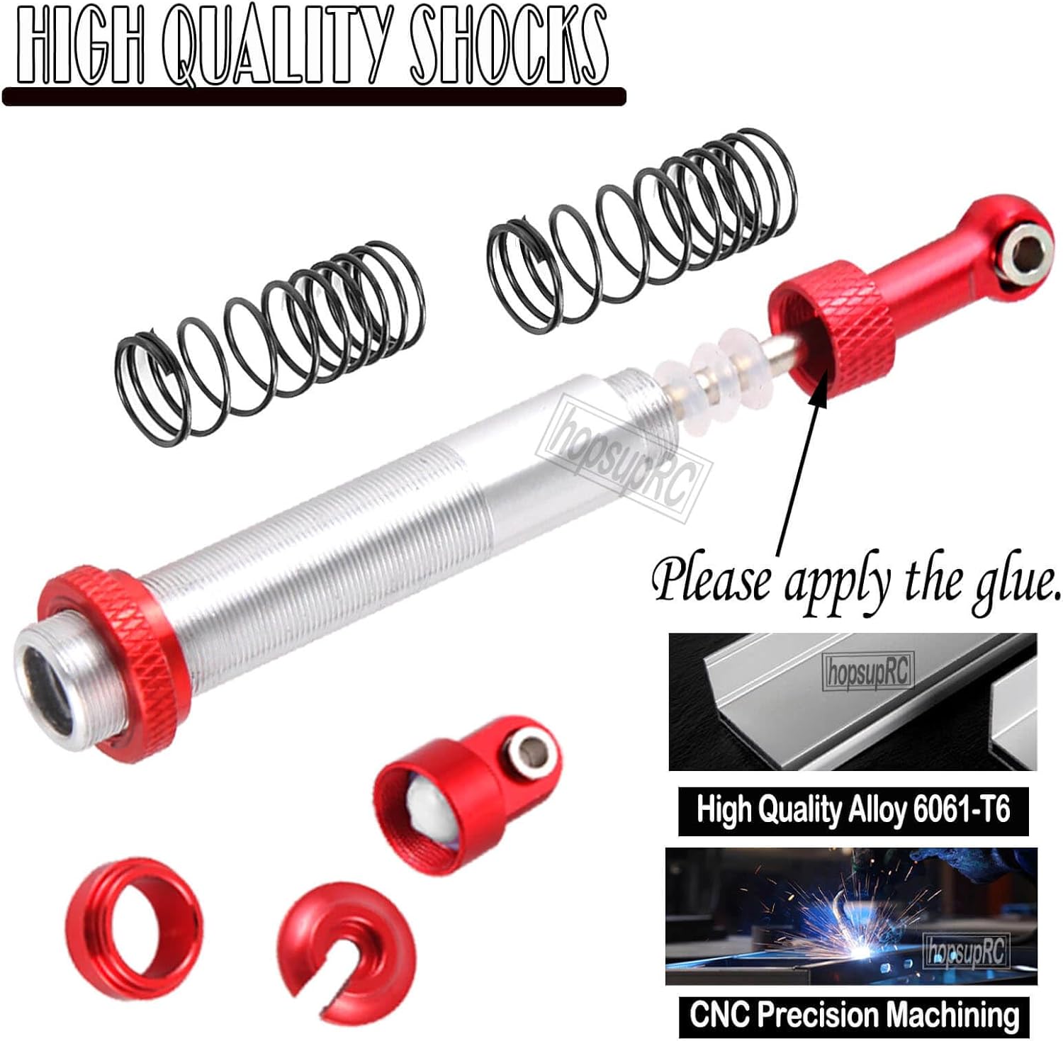 130mm RC Shocks Absorber Upgrades for 1/10 RC Hobby Cars,7075 Aluminum Full Metal Front Rear Shocks Absorber Damper,4PCS Red