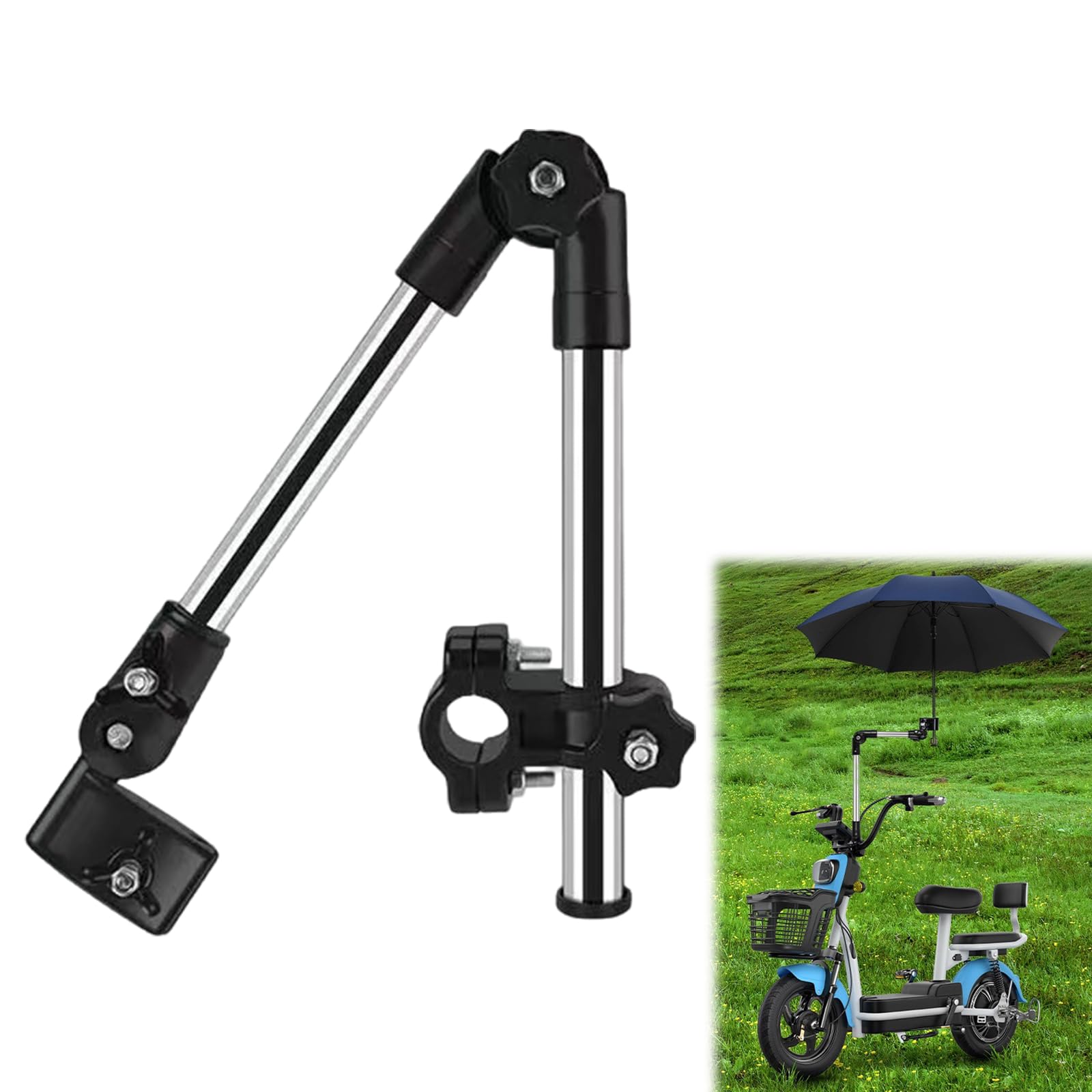 Inoxidable Soporte de Paraguas,Soporte de Montaje de Paraguas,Paraguas Manillar Soporte,Ajustable de 360°,Plegable,Soporte para Barra de Paraguas de Bicicleta para Cochecito de Bebé Sillas de Ruedas