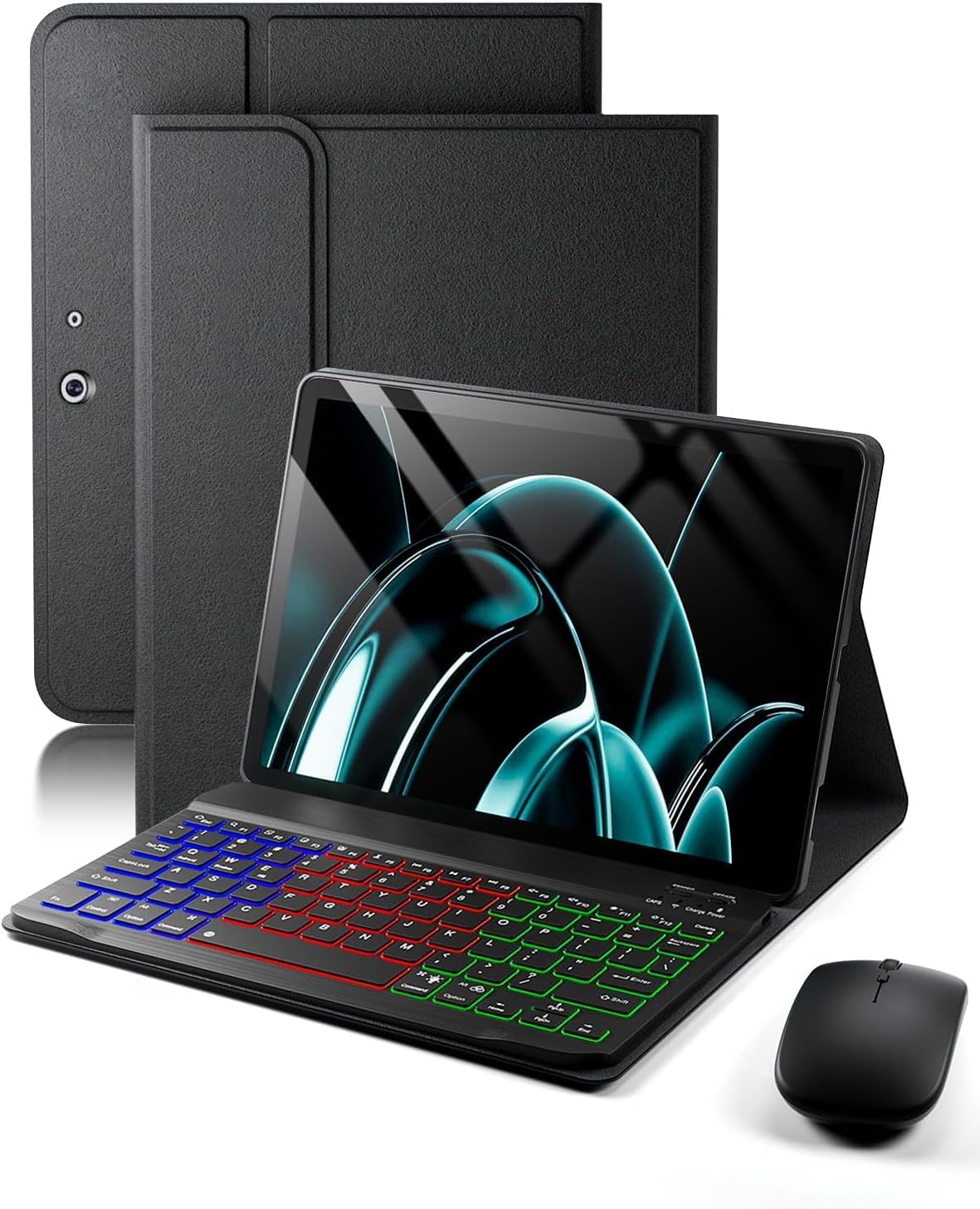 for Microsoft Surface Pro 11/10/9 13 inch 2024/2022 Case with Keyboard - Rainbow Backlit Keyboard Case - Built in Pencil Holder with Mouse - Black