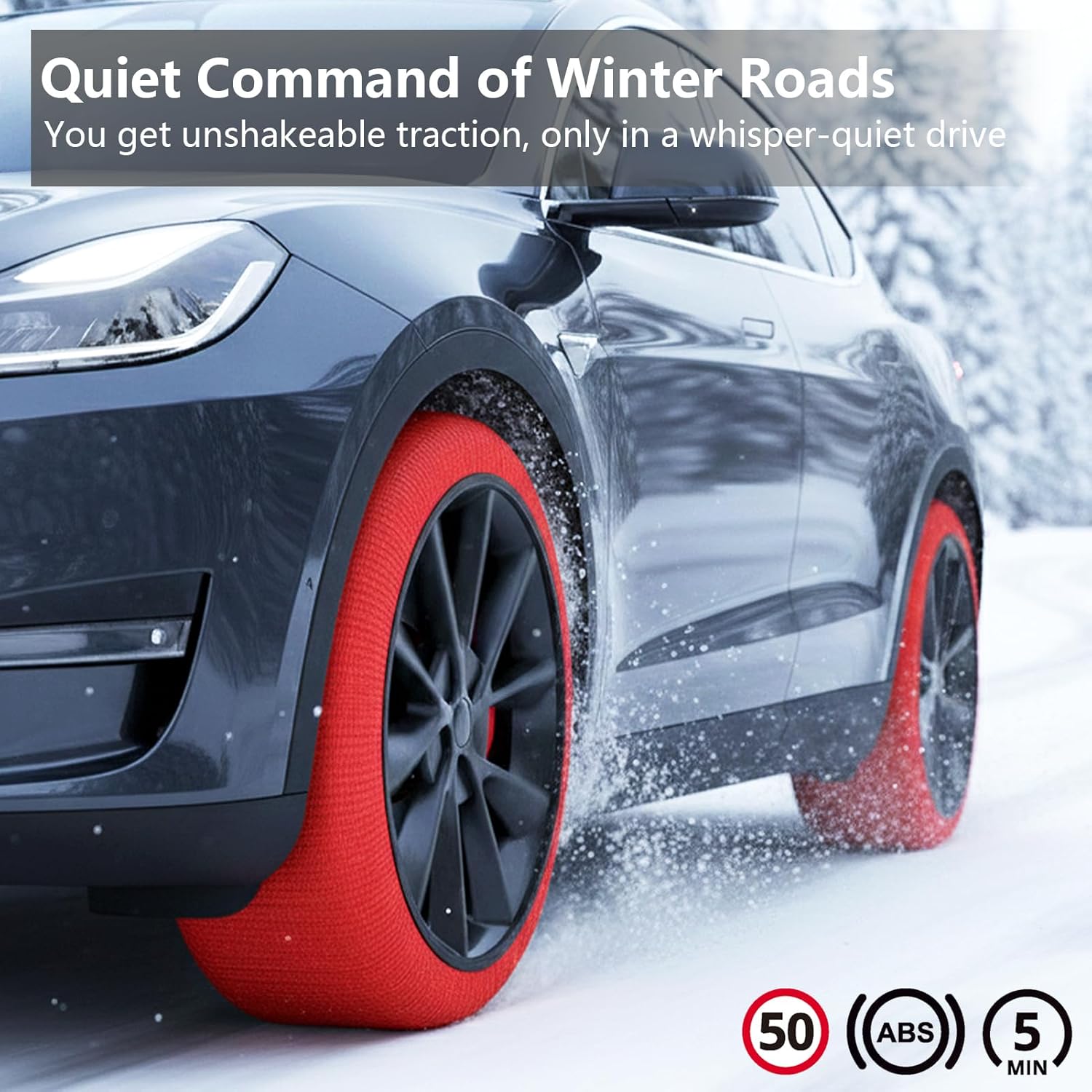 C-Hopetree Snow Socks for Tires, Superior Grip Alternative for Snow Chain, Anti-skid Tire Traction Device for Cars and SUVs, XL-Large, Pack of 1 pair (2 pieces)