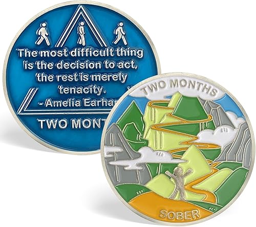 Moneda de sobriedad de 2 meses con chips AA y medallones de dos meses de sobriedad de 60 días regalos de sobriedad para hombres y mujeres,