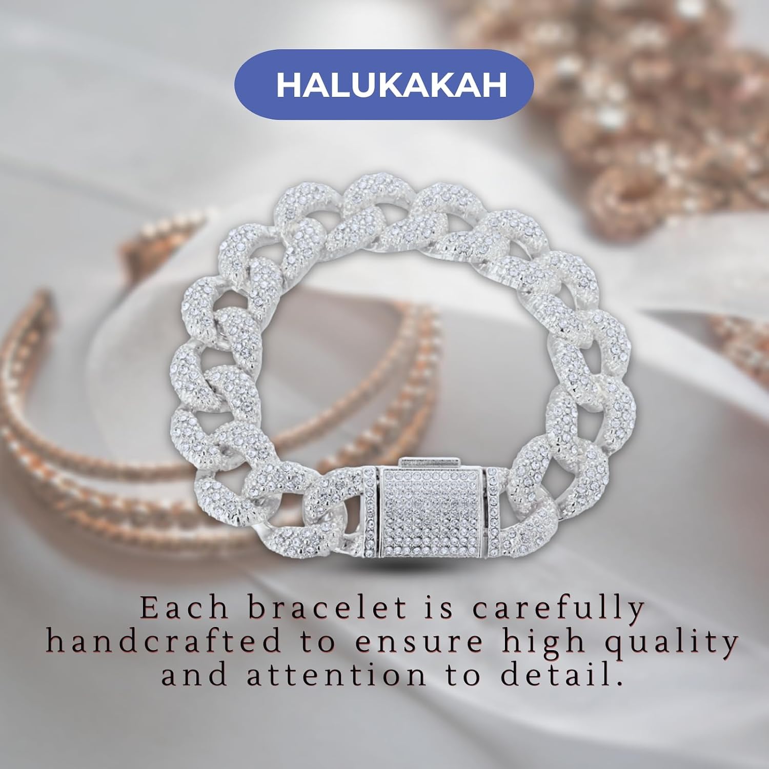 Halukakah Diamond Gold Chain for Boys,18k Real Gold/Platinum Plated Fully Iced Out 16MM Miami Cuban Link Chain Necklace or Bracelet,Lab Diamond Prong Set,Present for Son,Nephew,Friend,Brother