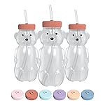 The 730 Project Honey Bear Straw Cup for Babies, 8-oz Honey Bear Cup with Lid, 3-Pack Therapy Learning Honeybear Straw, Baby Bottle Set, Firetruck RED
