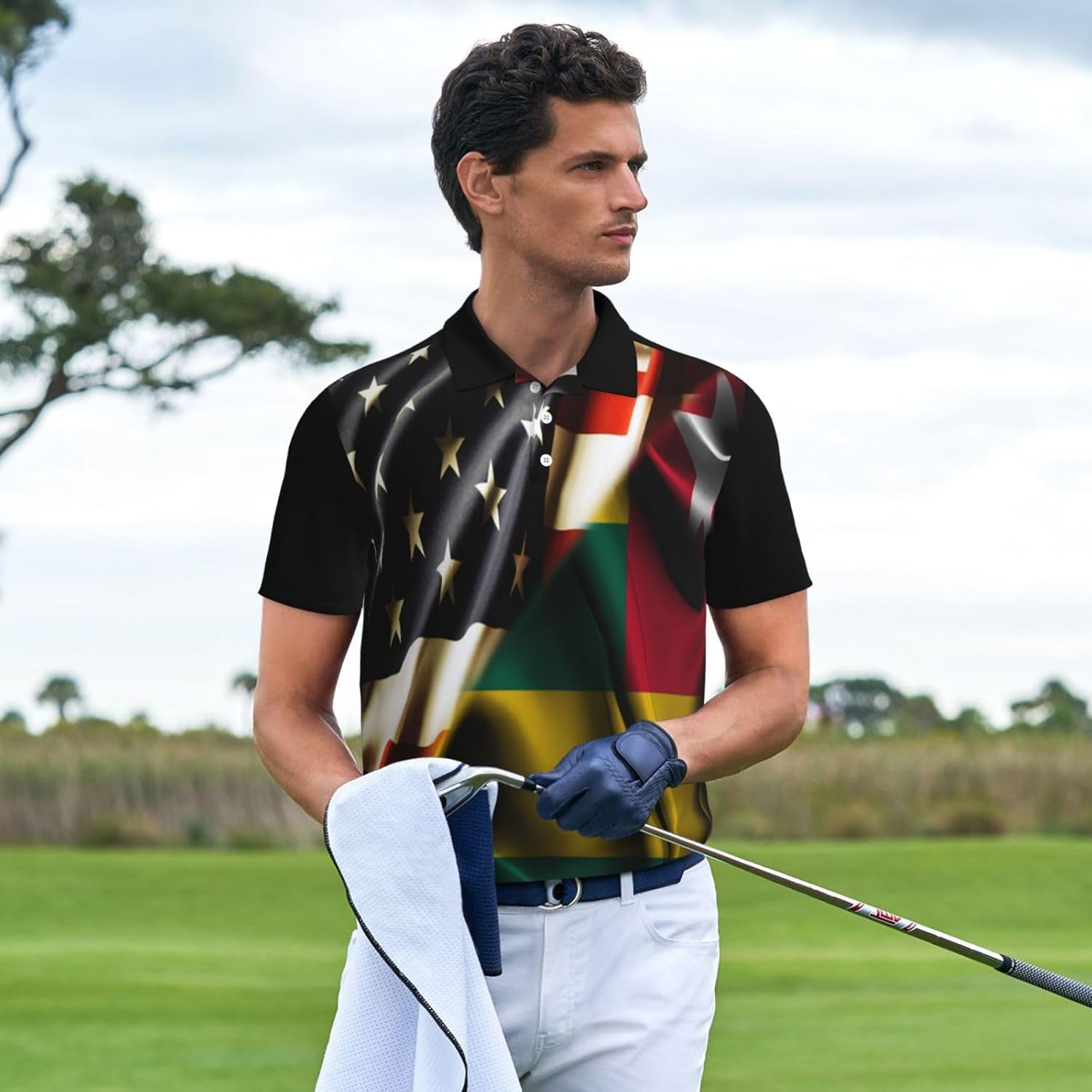 Flag T Shirt Novelty Polo Men's Vintage Shirts Funny- Short Sleeve, Soft & Casual Stylish