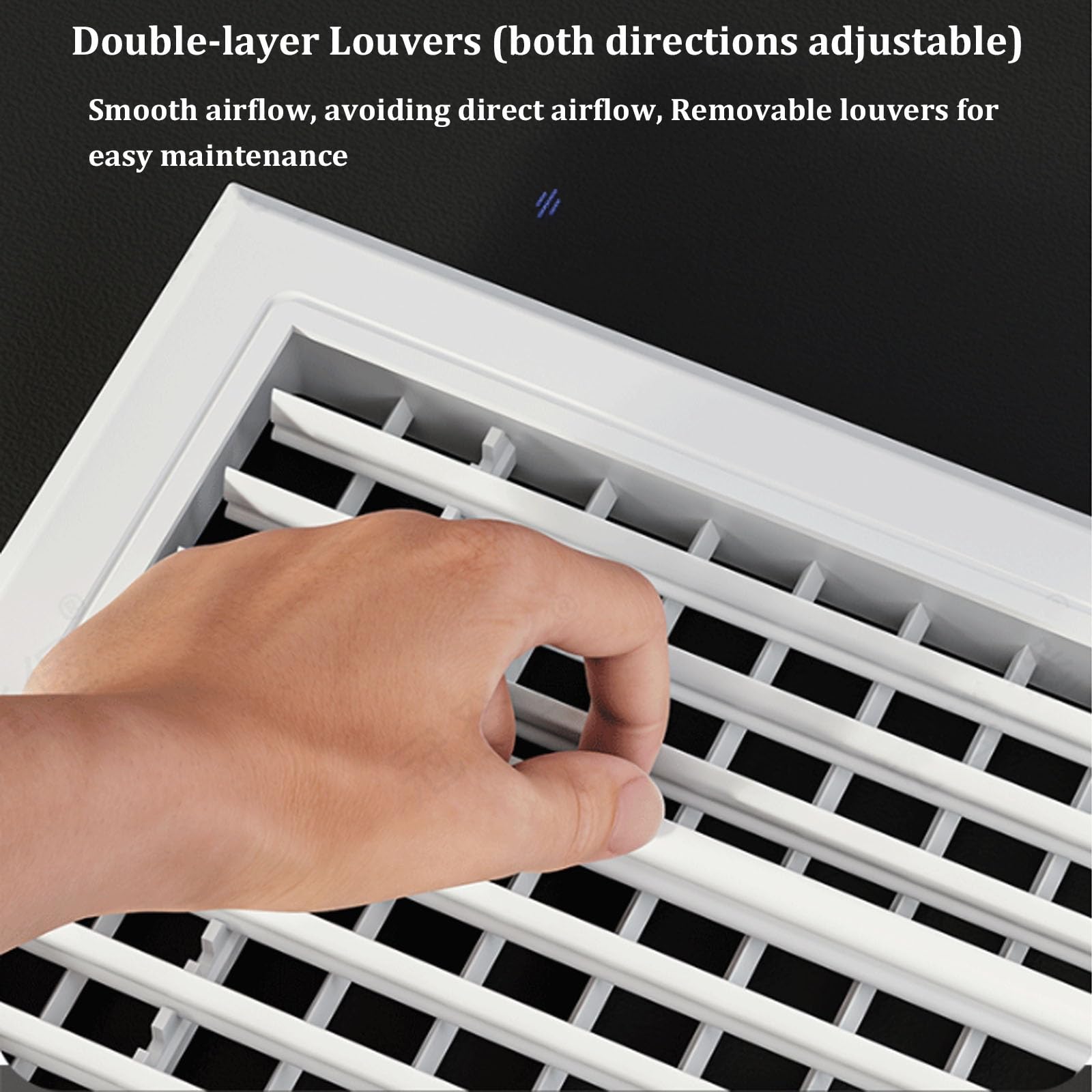 Griglia di ventilazione quadrata, a lamelle, con schermo rimovibile