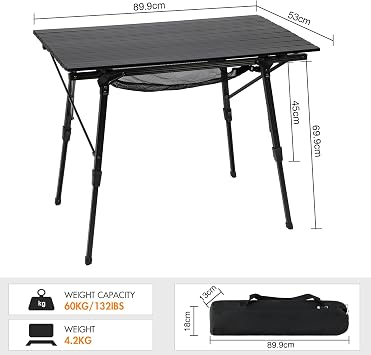 Portal Camping Tables That Fold up 90×53cm Picnic Table Folding Portable with Height Adjustable Legs Collapsible 3ft Aluminium Rollup Outdoor Lightweight Foldable for Beach Fishing Garden BBQ