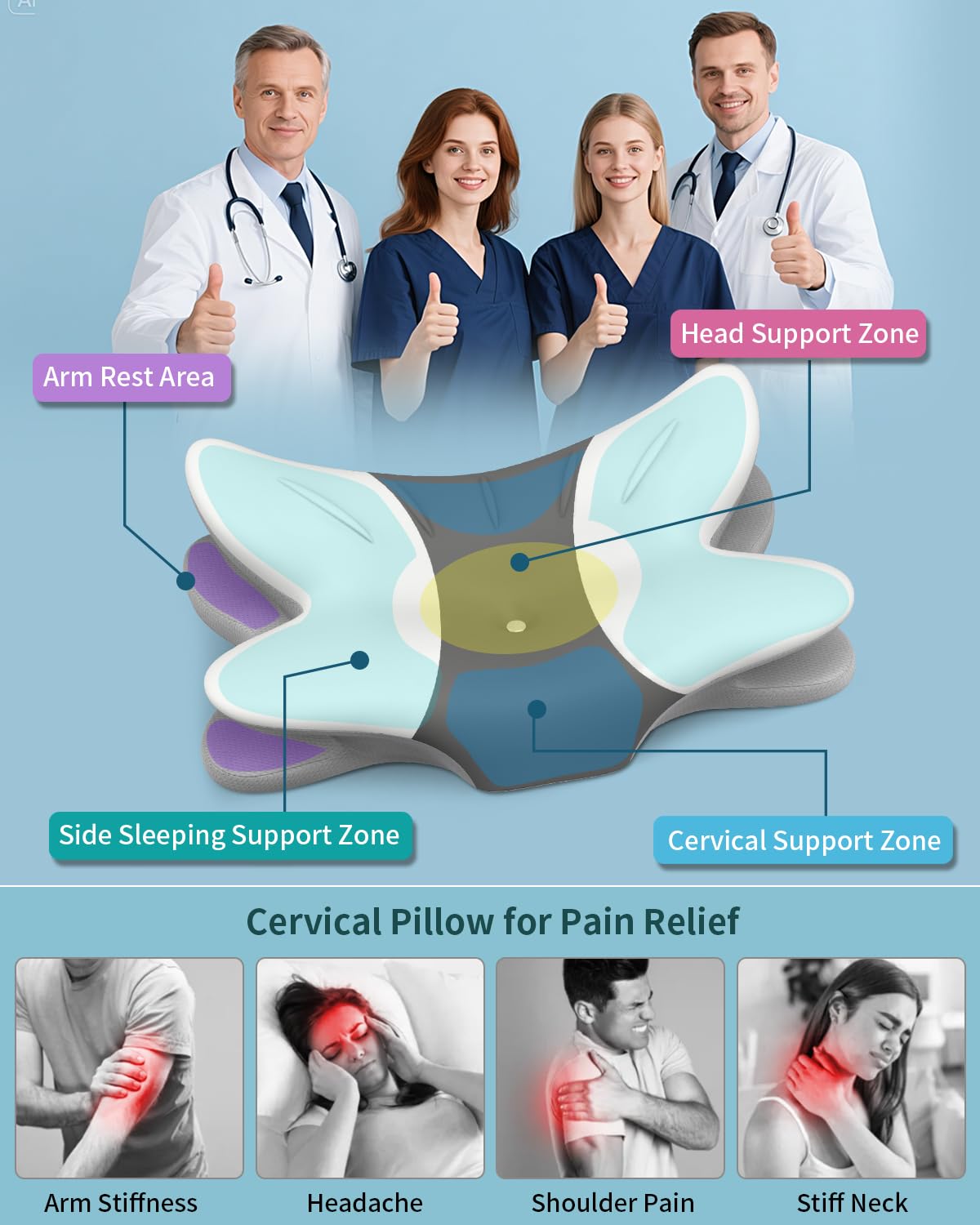 Close-up of the Tujami cervical neck pillow's contoured surface designed to cradle the head and neck.
