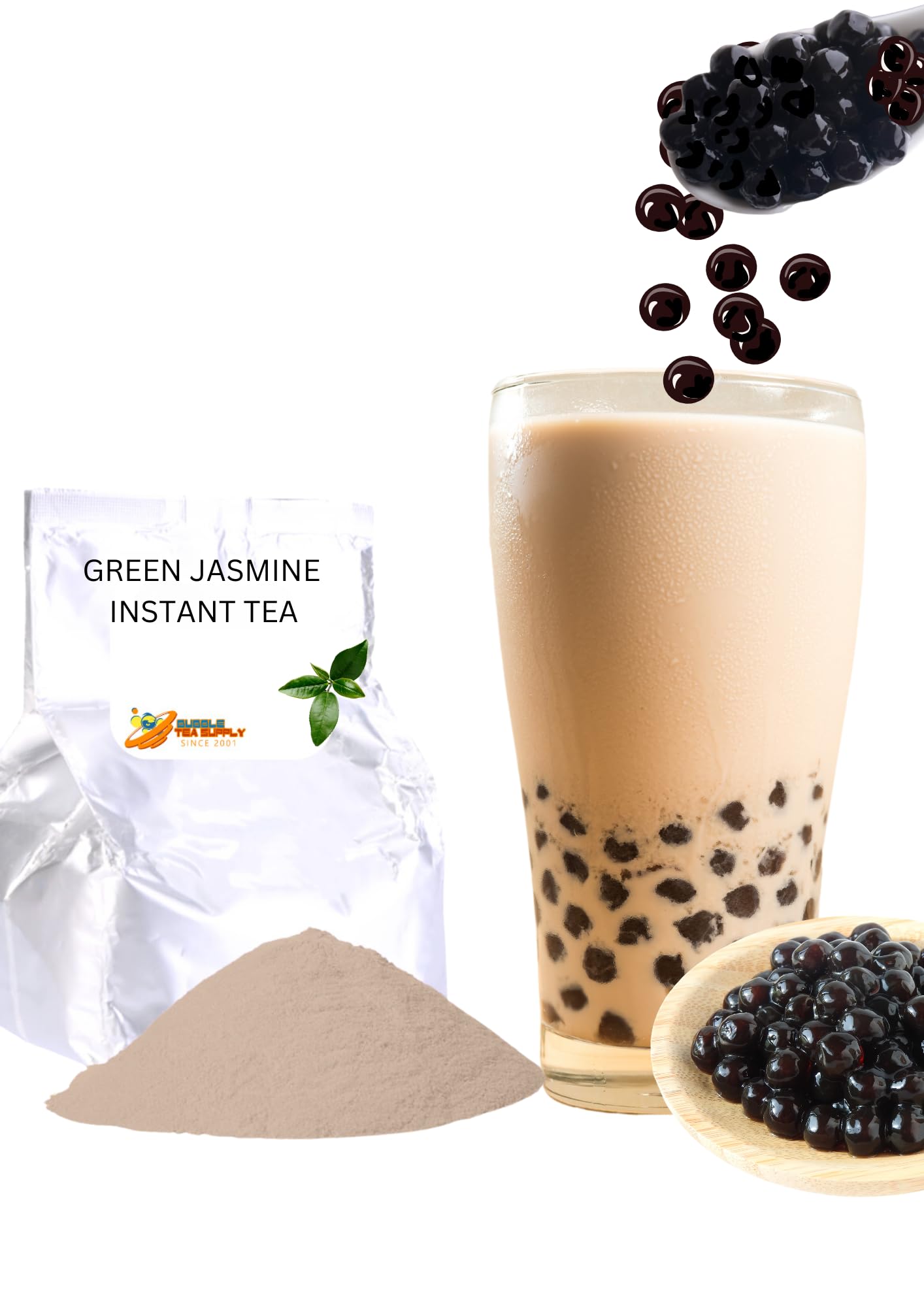 BUBBLE TEA SUPPLY Instant Green Jasmine Tea Mix for Flavored Boba Bubble Milk Tea Powder - Premium Drink Mix, 2.2 LB Bag for 40-45 Servings - Just Add Tapioca Pearls