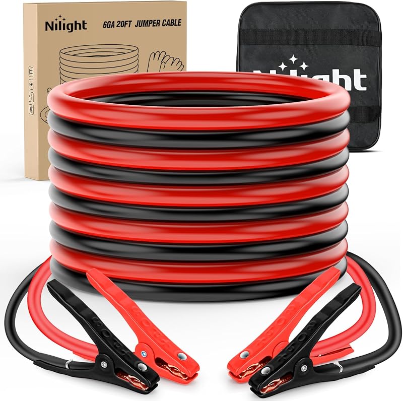 Cabo auxiliar de bateria Nilight 6 Gauge 6,10 m 450 A – Kit com cabos, bolsa e luvas