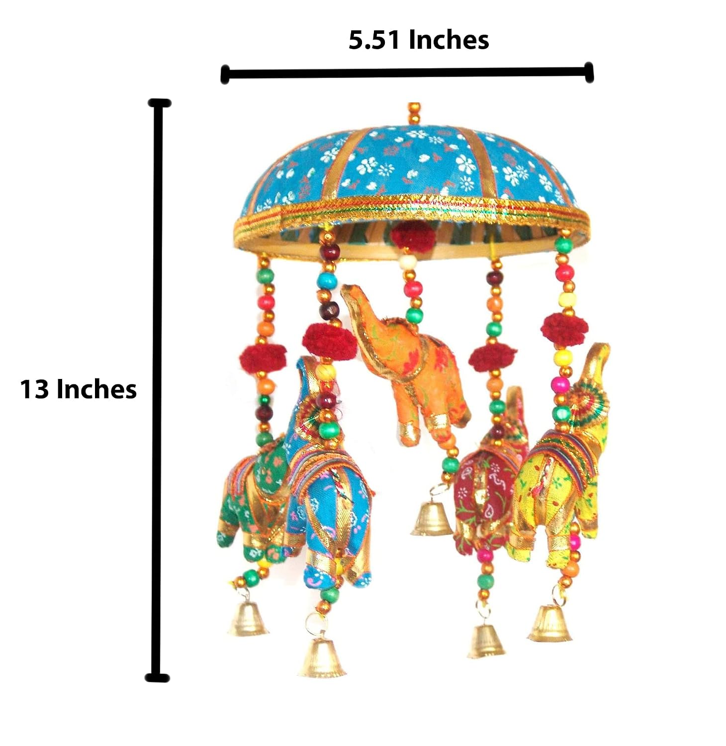 Indian Traditional Elephant Turquoise Umbrella Hanging Layer of Five Elephant