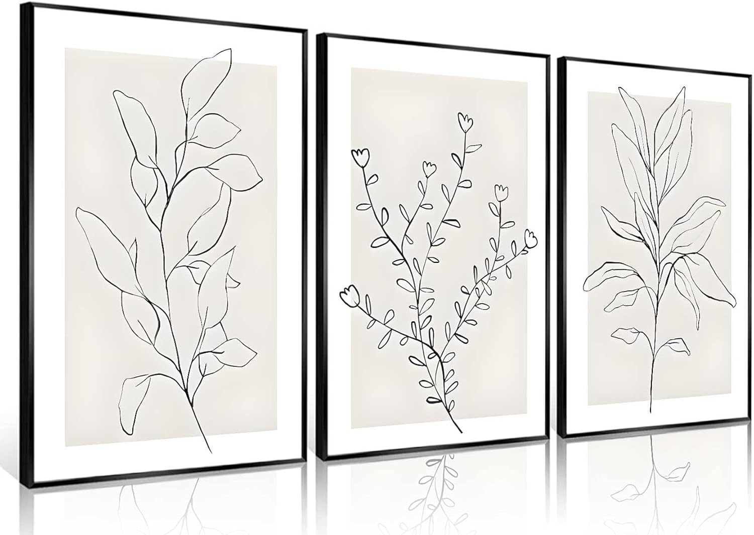 3Pcs Neutral Botanical Wall Art Minimalist Abstract Botanical Line Canvas Posters Prints Modern Beige Boho Plant Paintings Wall Decor Pictures for Bedroom Living Room Home Decoration, Unframed