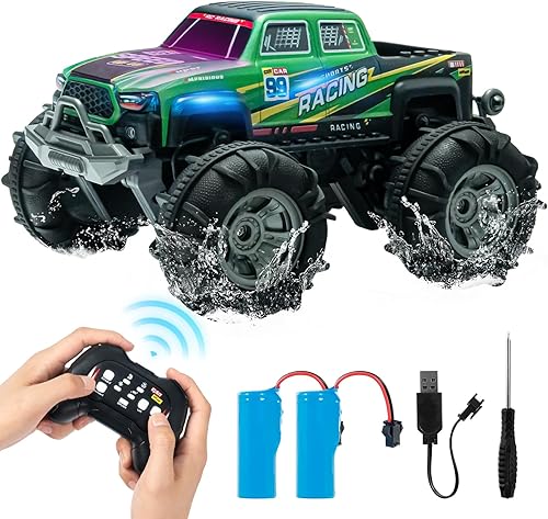 Miniatura 8 de Coche anfibio con control remoto y gestos, camión monstruo todoterreno 4WD, 2.4GHz 360 giratorio rápido RC con luz colorida, juguete de recogida de