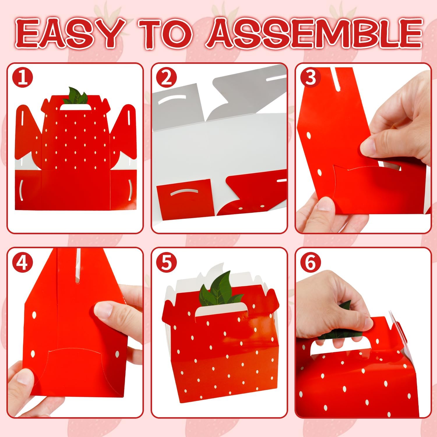 JOINCCI 24PCS Strawberry First Birthday Party Favor Treat Boxes,Strawberry Goodie Gifts Bags Red Pink Berry Shortcake Party Decorations for Berry Theme Birthday,Baby Shower (6.4 * 3.9 * 6 Inch) image 5
