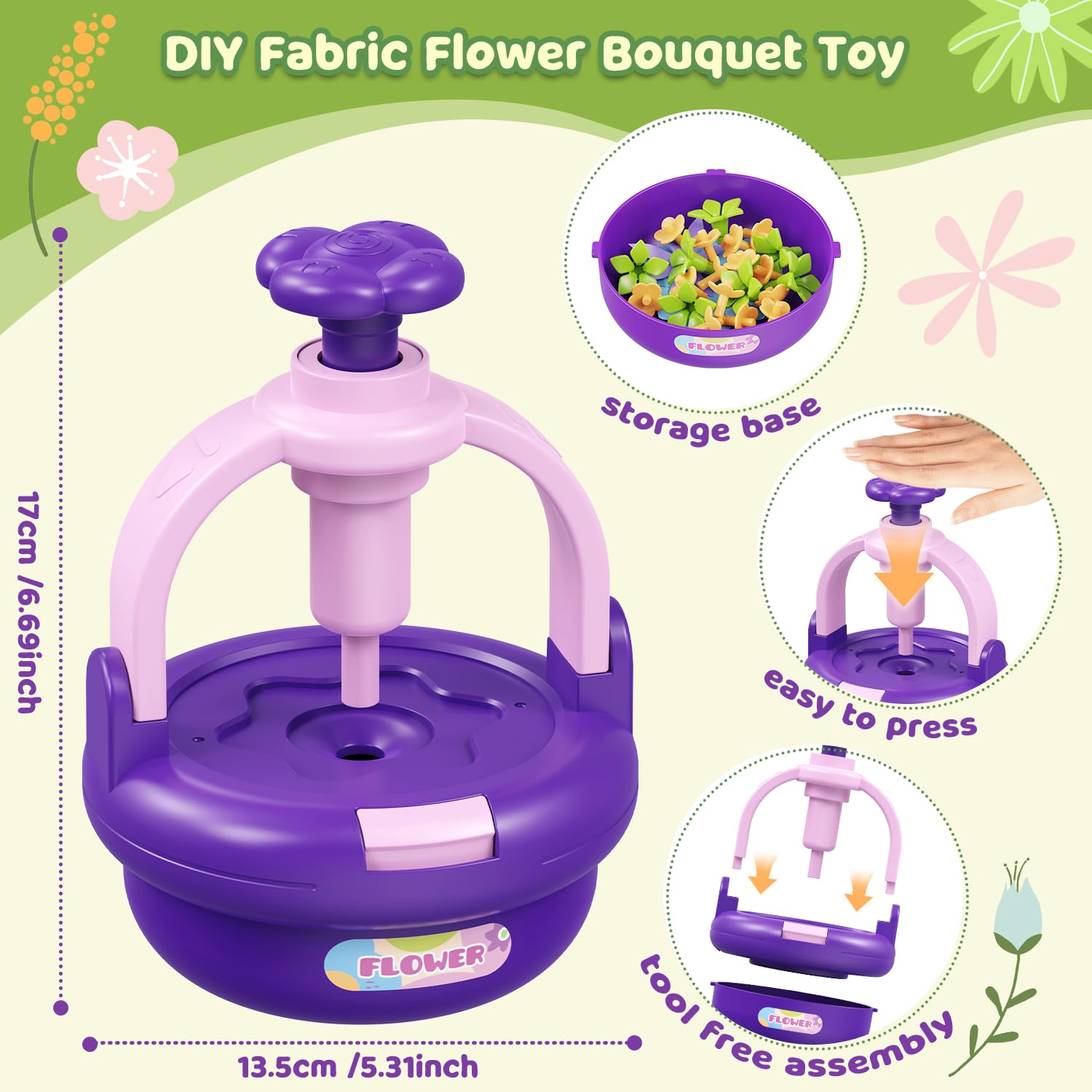 TingingYuli Set di artigianato per bambini dai 4 agli 8 anni, mazzi di fiori di stoffa fai da te, bouquet esclusivi per ragazze dai 3 ai 9 anni e regalo di compleanno (Purple)